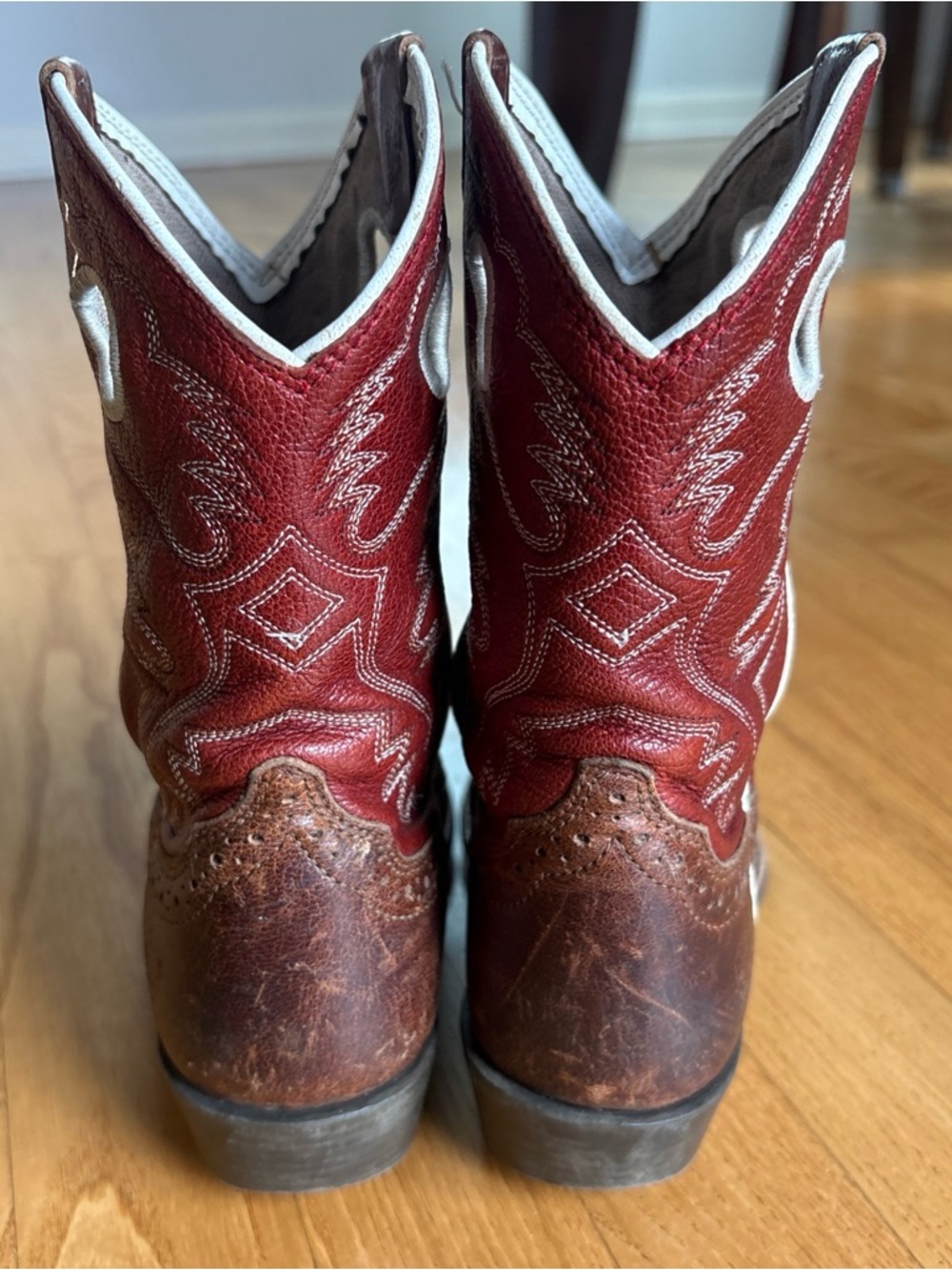 Ariat Heritage Roughstock Leather Boots Kids Sz 13 Western Tan Cherry Square Toe - Picture 9 of 11